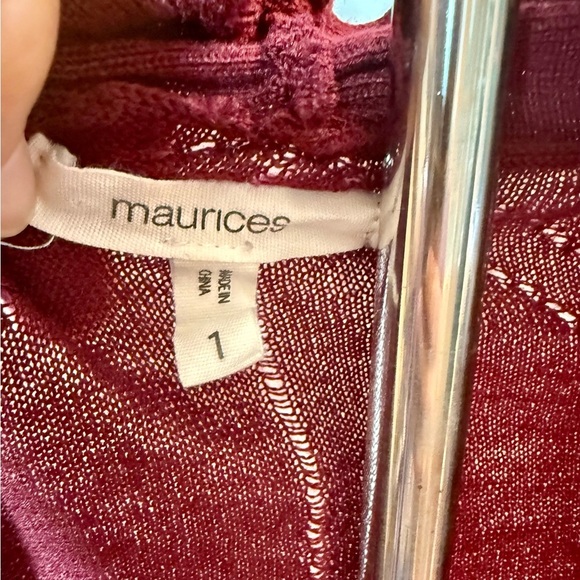 Maurices Size 1 Maroon Open Front Cardigan | Lightweight Knit Sweater - Picture 2 of 6